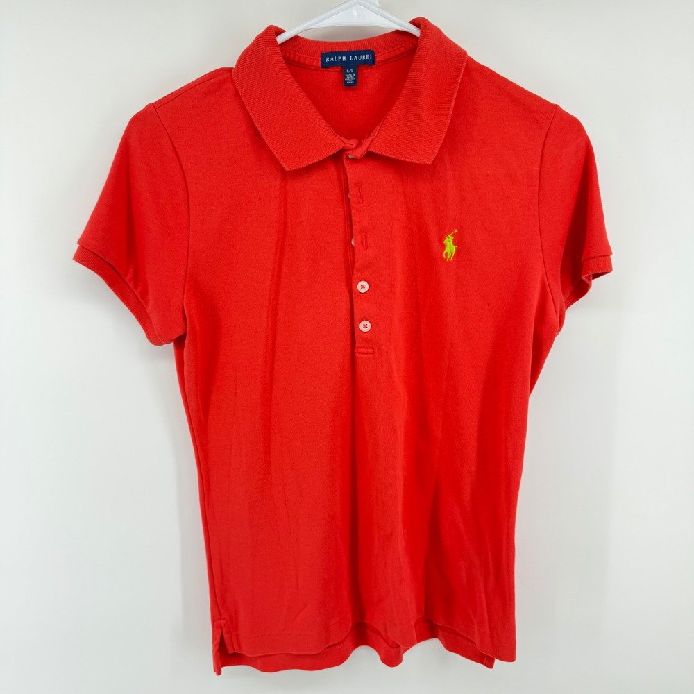 Ralph Lauren Womens Red Short Sleeve Cotton Polo Shirt Large Lime Green Pony